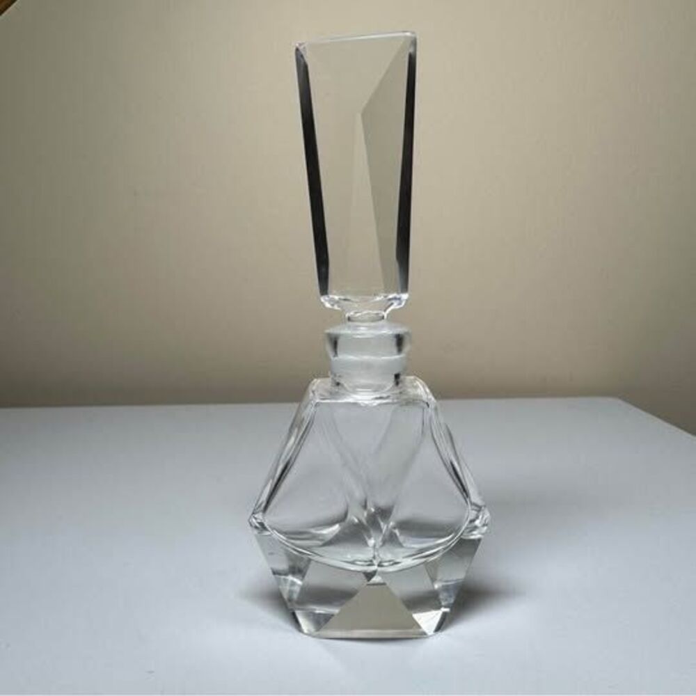 Vintage Clear Crystal Perfume Bottle Faceted Geometric Stopper Vanity Decor